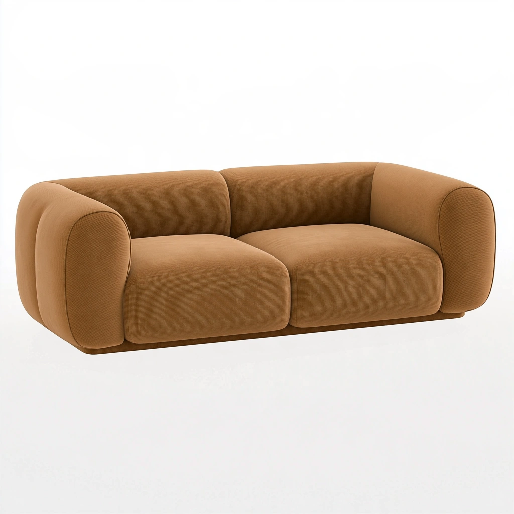 Canapé 2 places 180 x 95 x 75 cm en tissu marron style arrondi