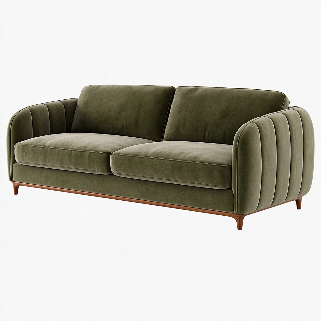 Canapé 2 places 180 x 85 x 82 cm en velours vert kaki style rétro