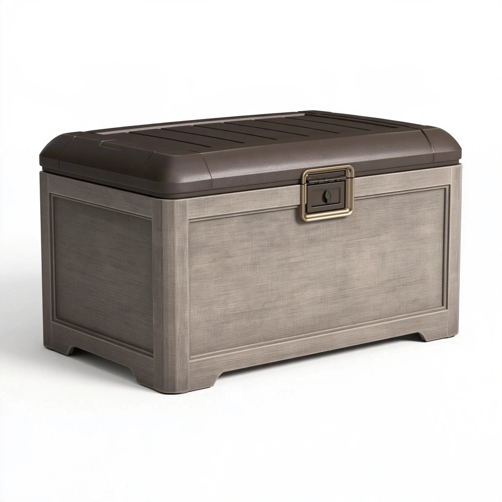 Coffre de rangement extérieur 120 x 55 x 60 cm en plastique gris brun avec couvercle