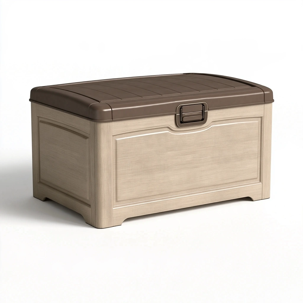 Coffre de rangement 80 x 45 x 45 cm en polypropylène beige et marron avec couvercle