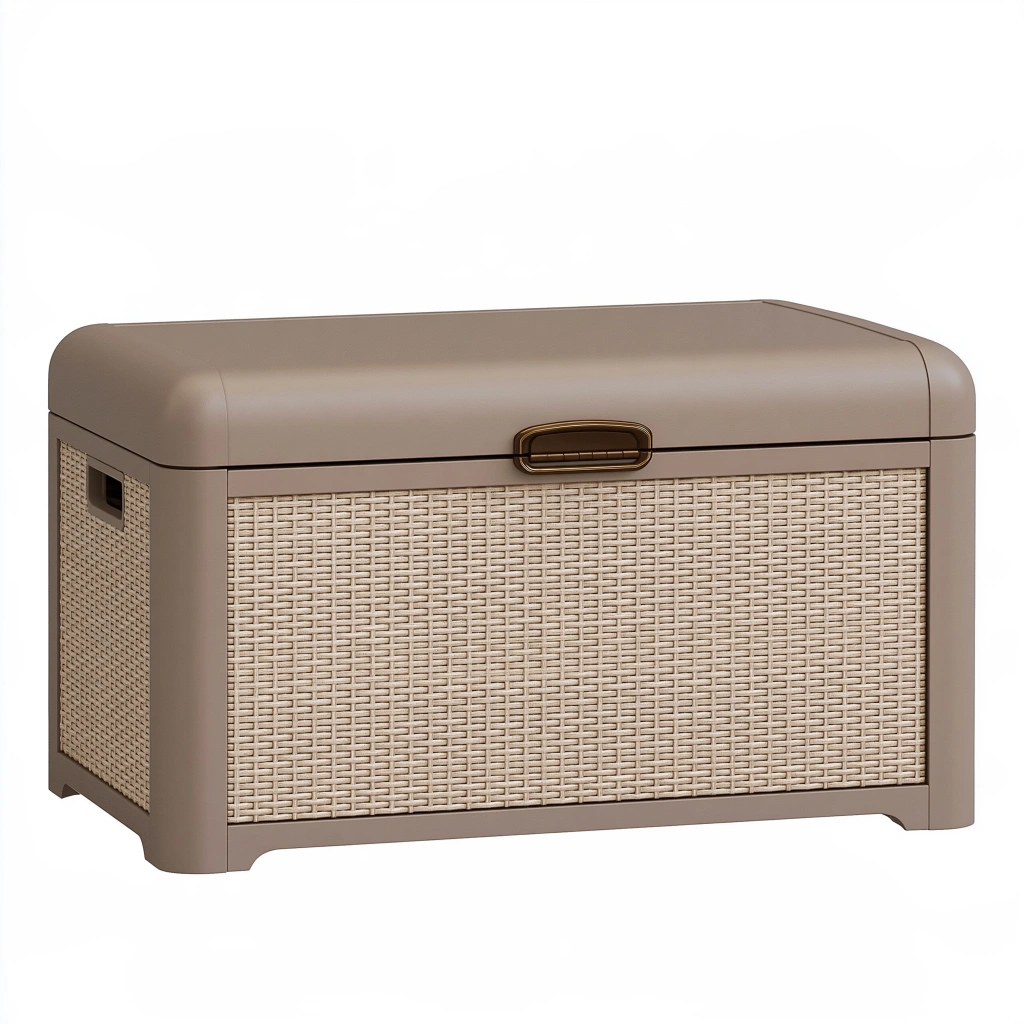 Coffre de rangement 100 x 45 x 50 cm taupe en matériau synthétique tressé - rangement intérieur contemporain