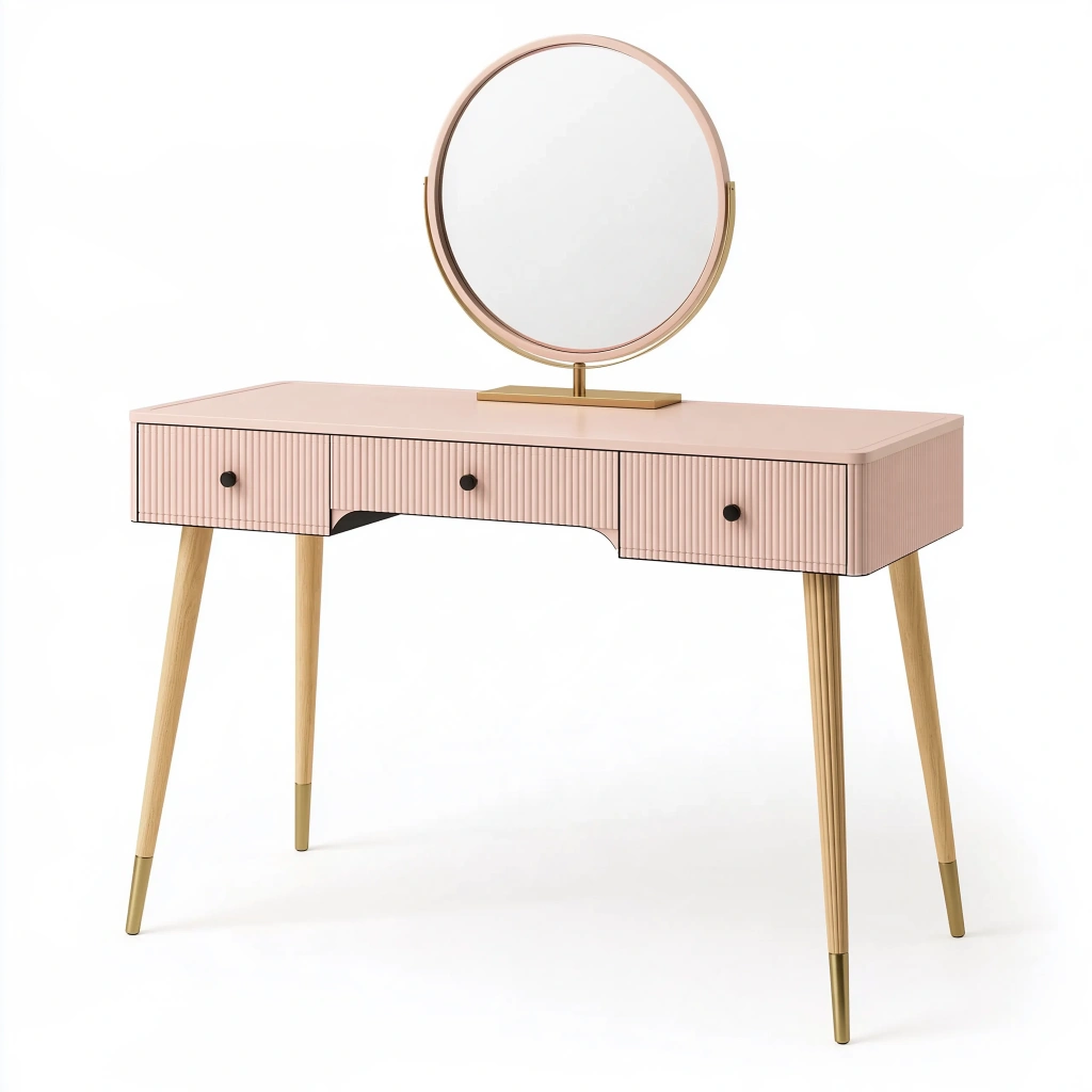 Table de maquillage 100 x 45 x 76 cm rose en bois et métal avec miroir style scandinave