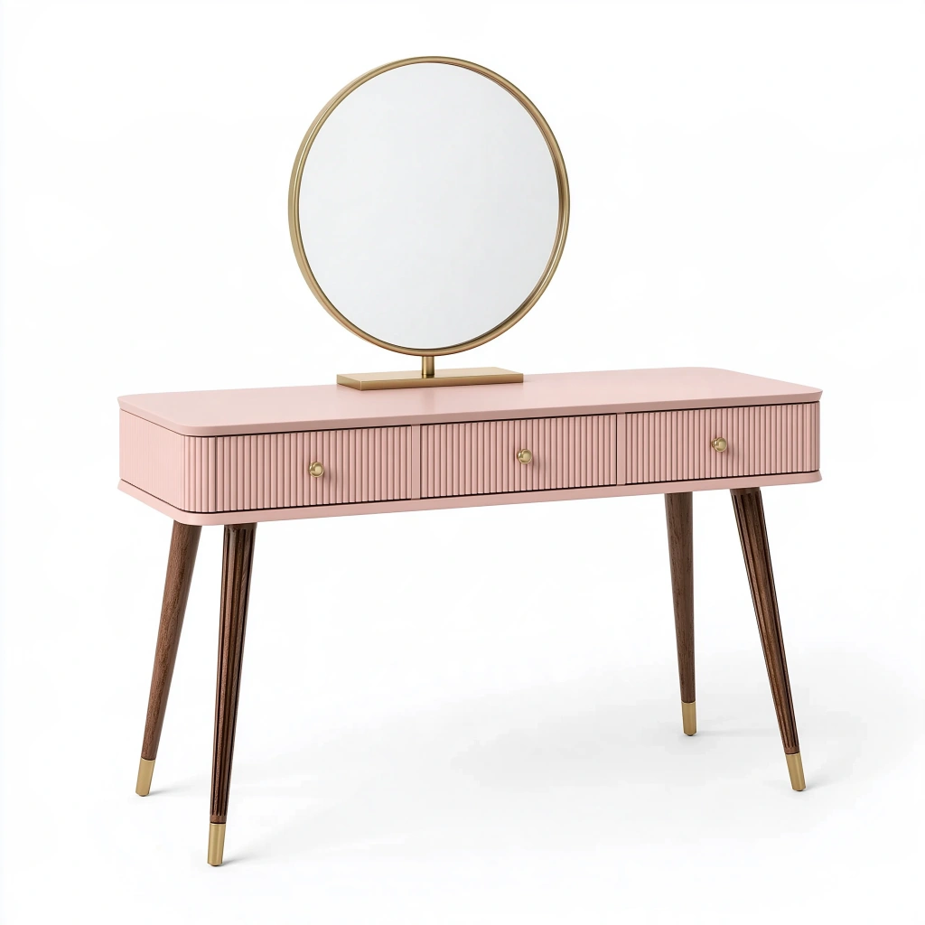 Coiffeuse avec miroir 100 x 45 x 145 cm rose et bois style moderne avec 3 tiroirs