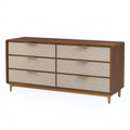 Commode 160 x 45 x 80 cm effet bois noyer et beige à 6 tiroirs style moderne