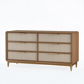 Commode 180 x 45 x 90 cm en bois brun et tissu beige à 6 tiroirs style contemporain