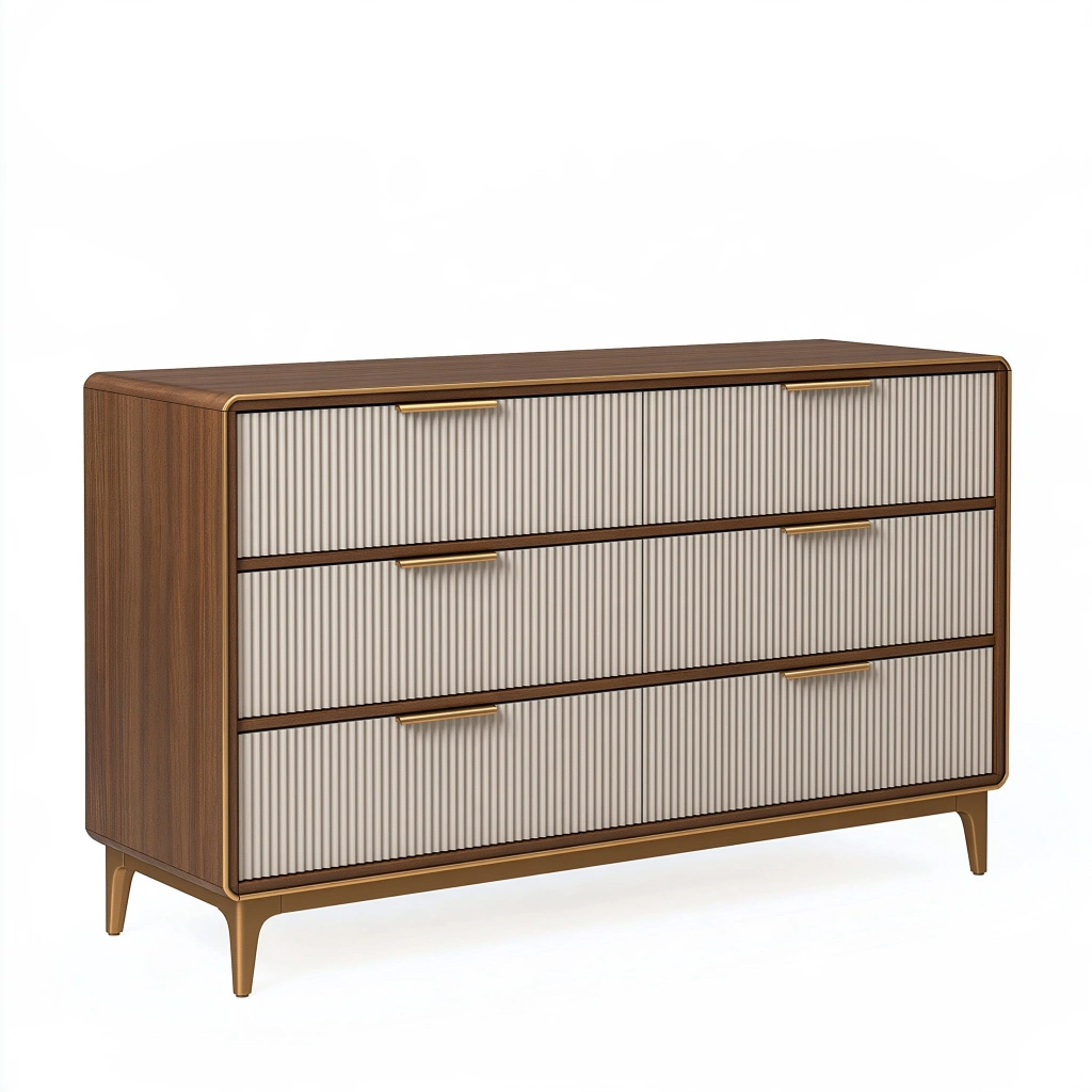 Commode 120 cm en bois brun et beige à 3 tiroirs style contemporain