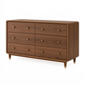 Commode 140 x 45 x 80 cm en bois brun noyer à 6 tiroirs style rétro