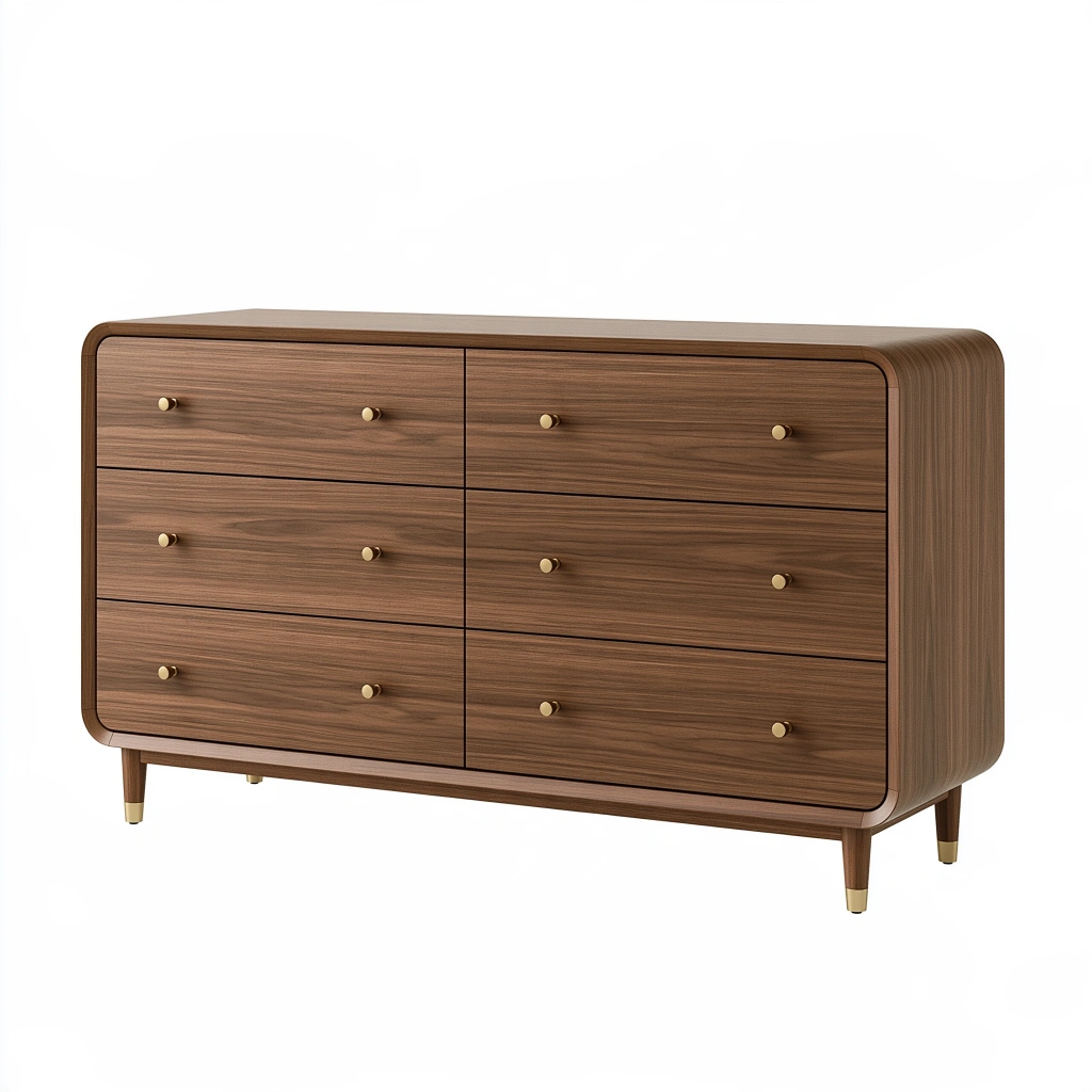 Commode 160 x 45 x 85 cm en bois marron à 6 tiroirs style rétro