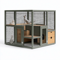 Enclos pour chats 120 x 60 x 120 cm en métal et bois vert kaki avec plateformes