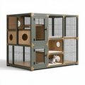 Enclos pour chat 180 x 90 x 170 cm en bois et métal vert kaki avec plateformes