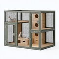 Enclos pour chat 120 x 60 x 120 cm en métal et bois beige vert avec plateformes