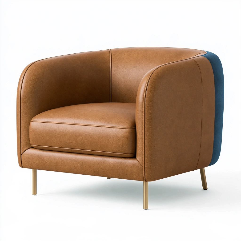 Fauteuil 78 x 75 x 78 cm en revêtement synthétique caramel bleu pétrole style contemporain