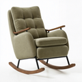 Fauteuil à bascule 85 x 100 x 105 cm en tissu vert kaki avec accoudoirs en bois style rétro