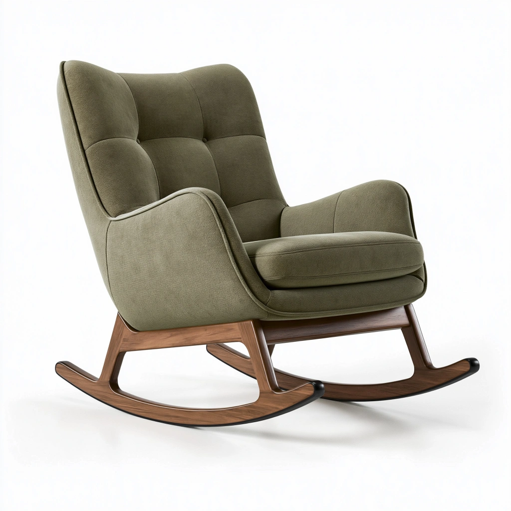 Fauteuil à bascule 100 x 75 x 95 cm en tissu vert et bois style moderne