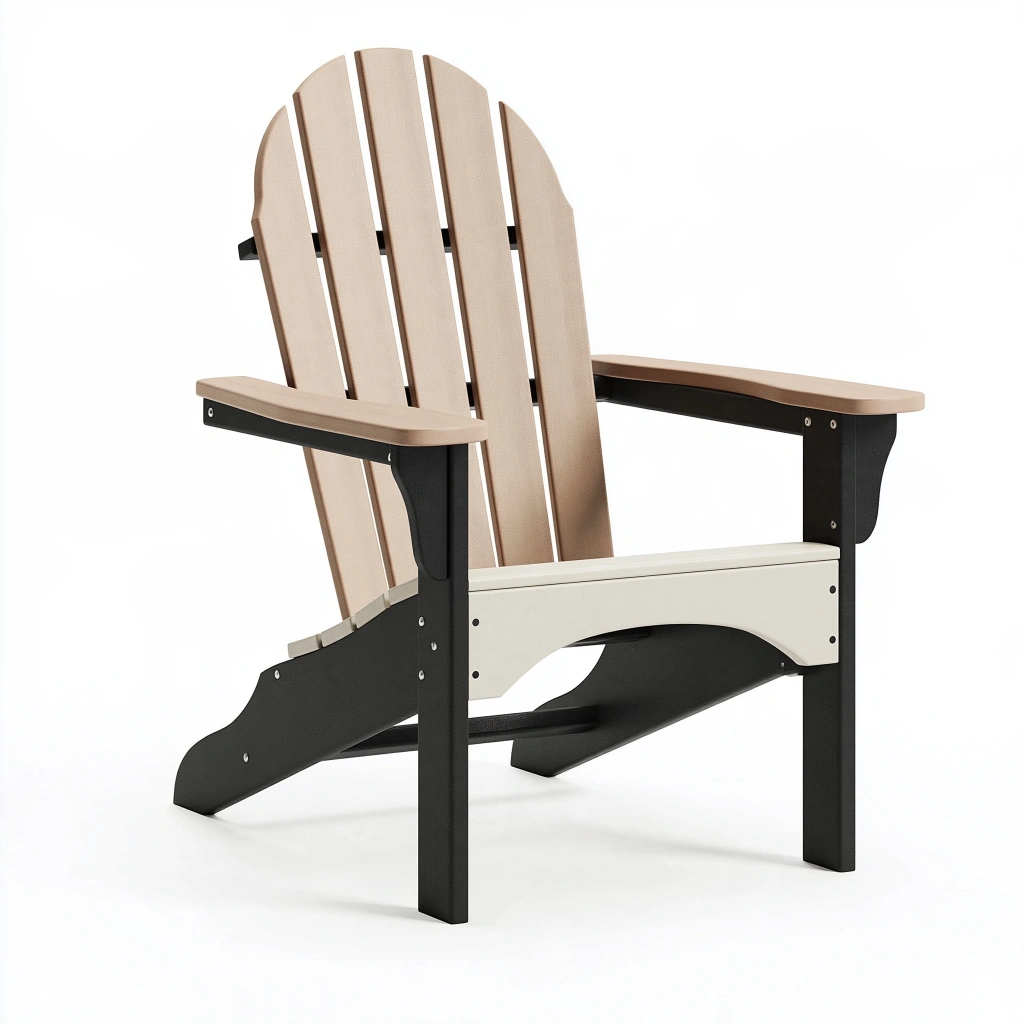 Fauteuil de jardin Adirondack 82 x 78 x 98 cm en matériau synthétique beige et noir avec accoudoirs