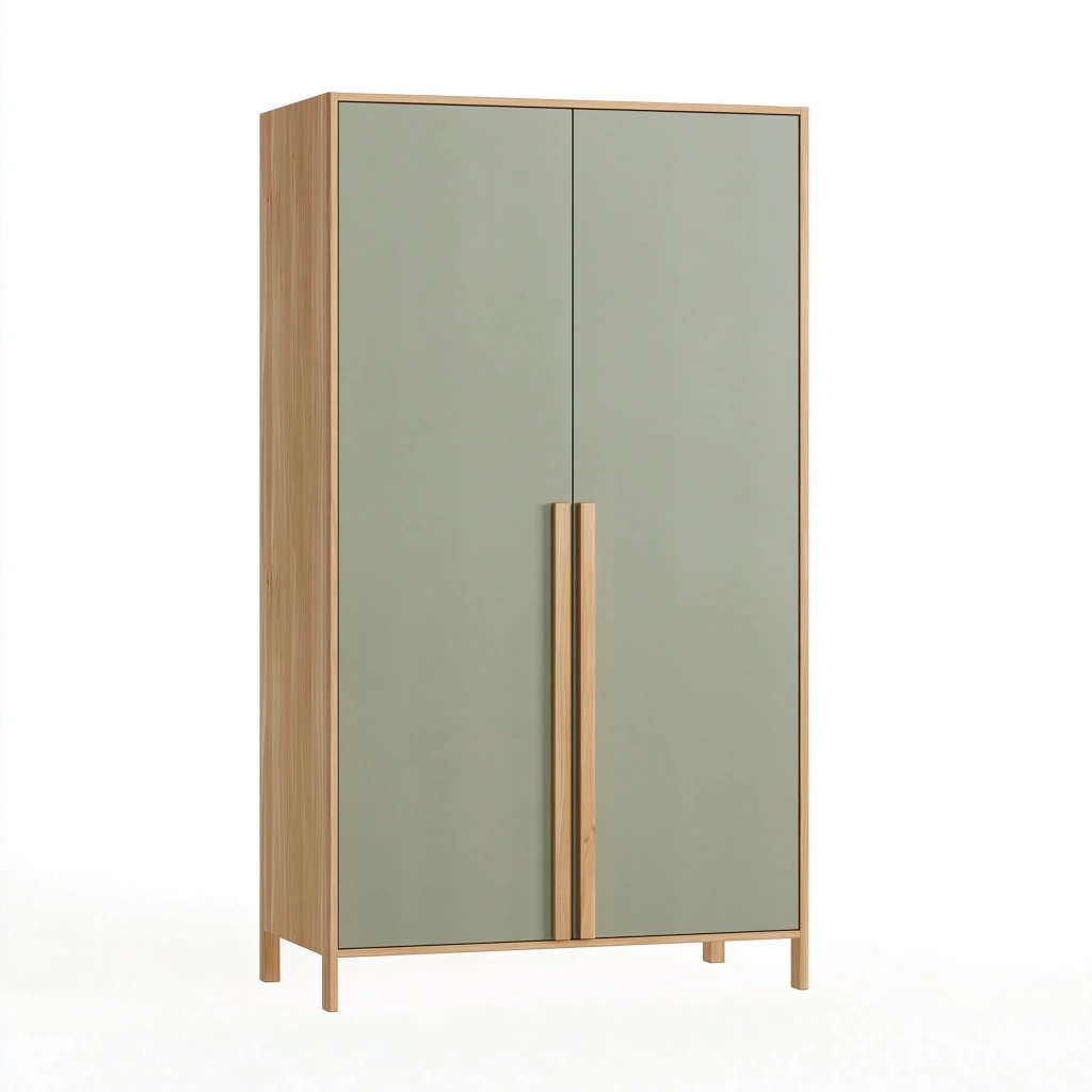 Armoire 100x55x190 cm en panneaux de bois vert sauge et bois naturel - rangement scandinave