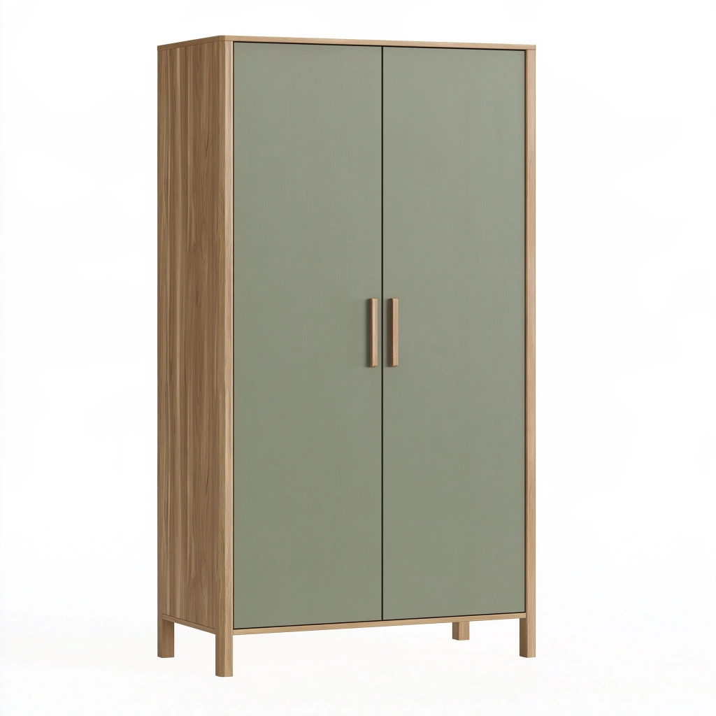 Armoire 2 portes 90 x 50 x 180 cm en panneaux de bois vert sauge et bois - rangement moderne